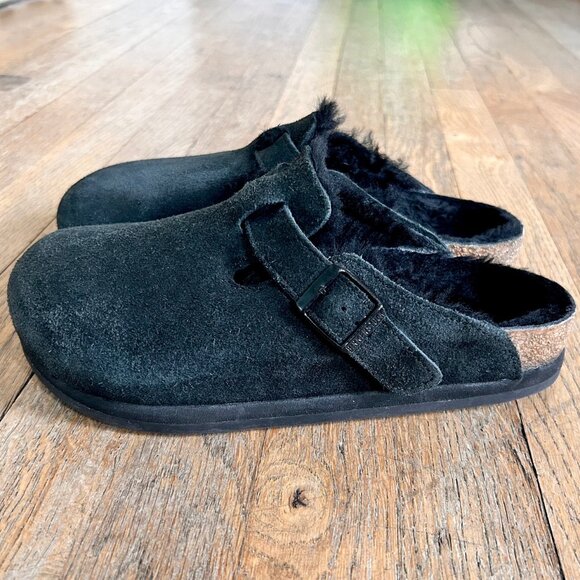 Birkenstock Boston Shearling Suede Leather - Black size 39 US 8-8.5 women - Picture 4 of 11